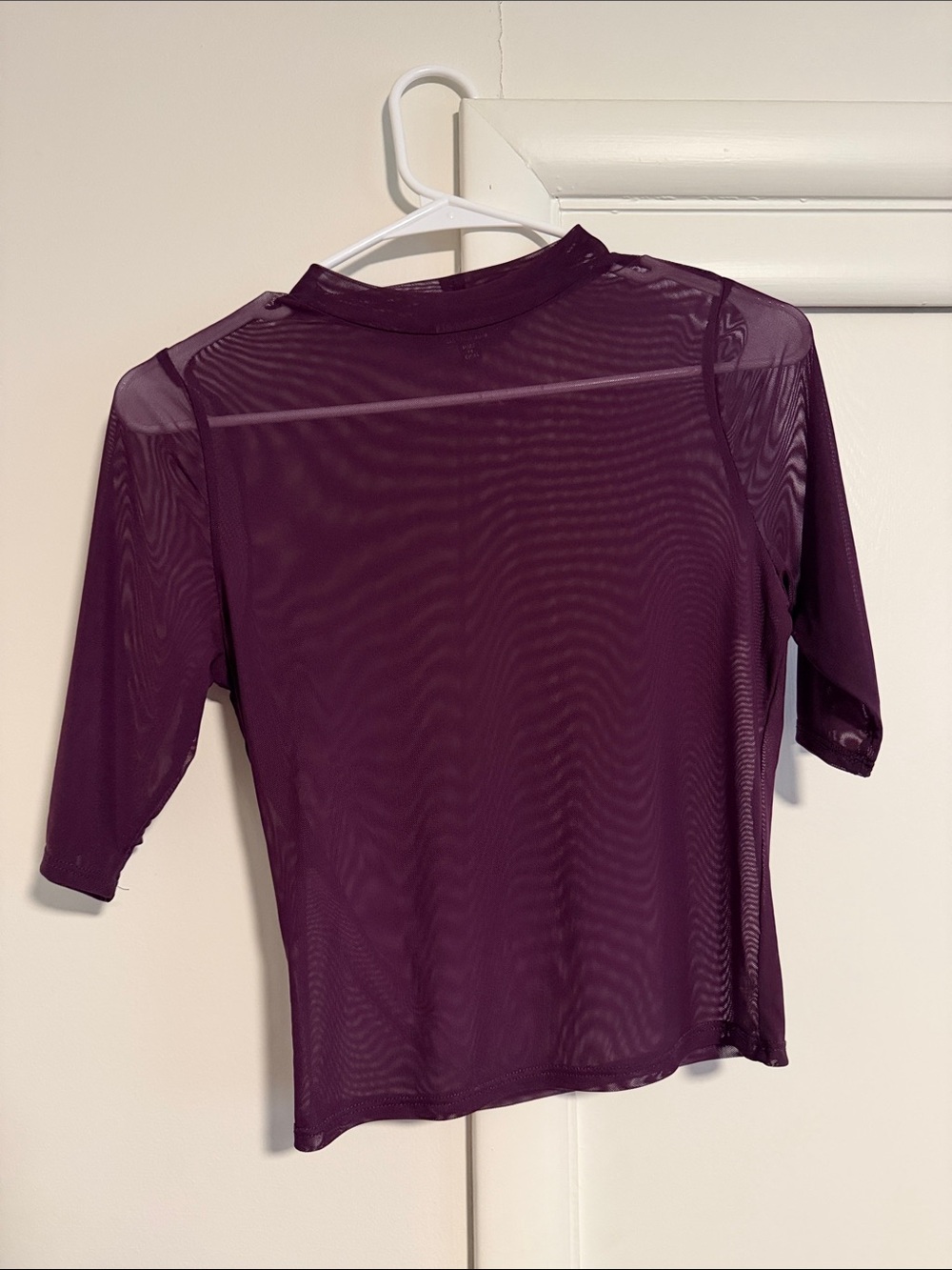 Disturbia Sheer Short-Sleeve Top in Plum